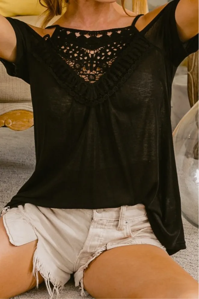 Jesse Black Front Crochet Lace Adjustable Strap Top - Online Exclusive