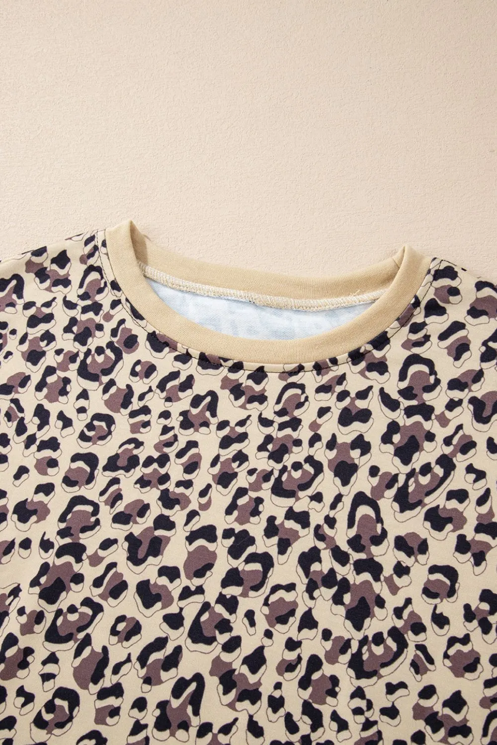 Joanie Slit Leopard Round Neck Long Sleeve Sweatshirt