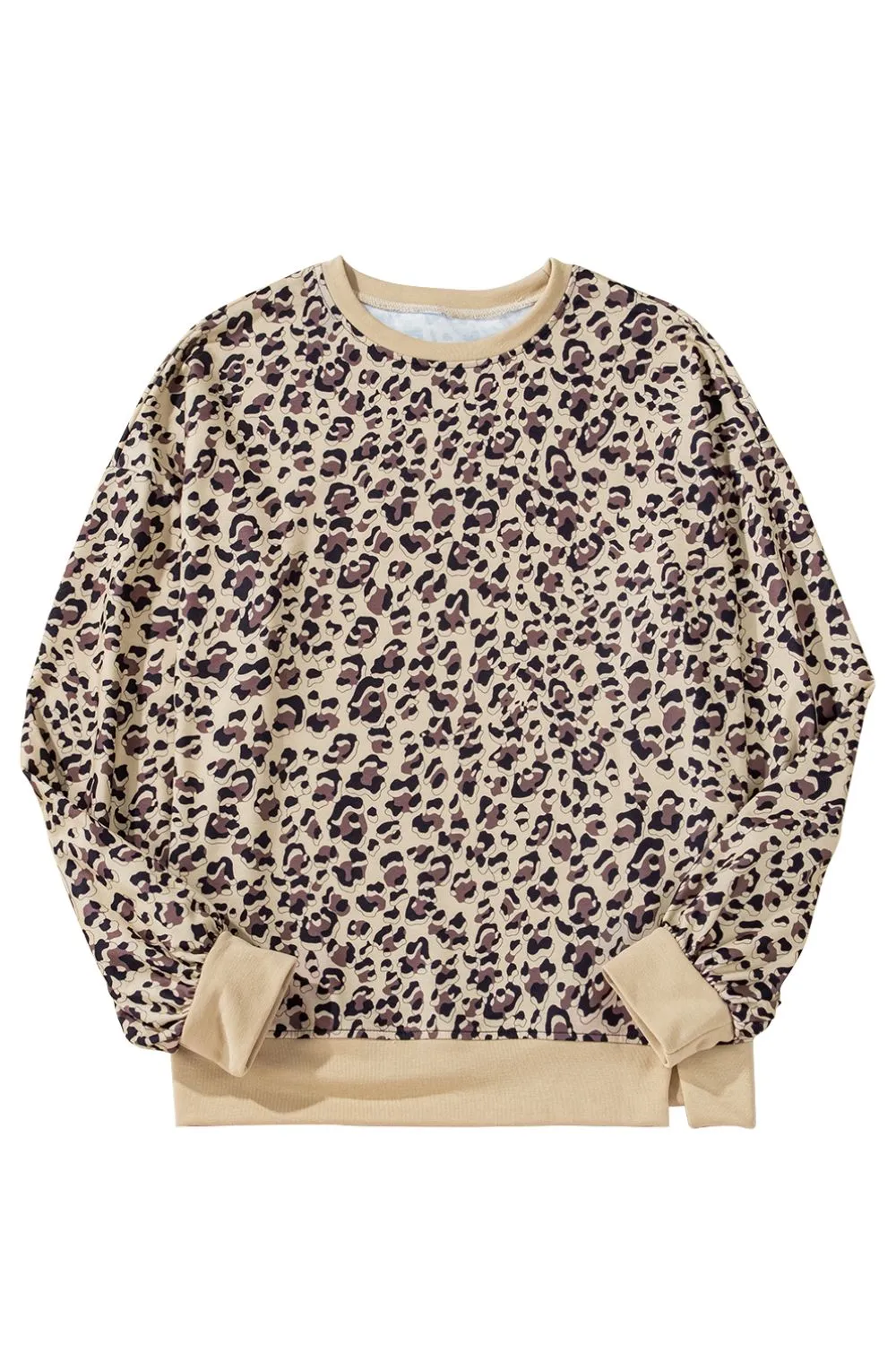Joanie Slit Leopard Round Neck Long Sleeve Sweatshirt