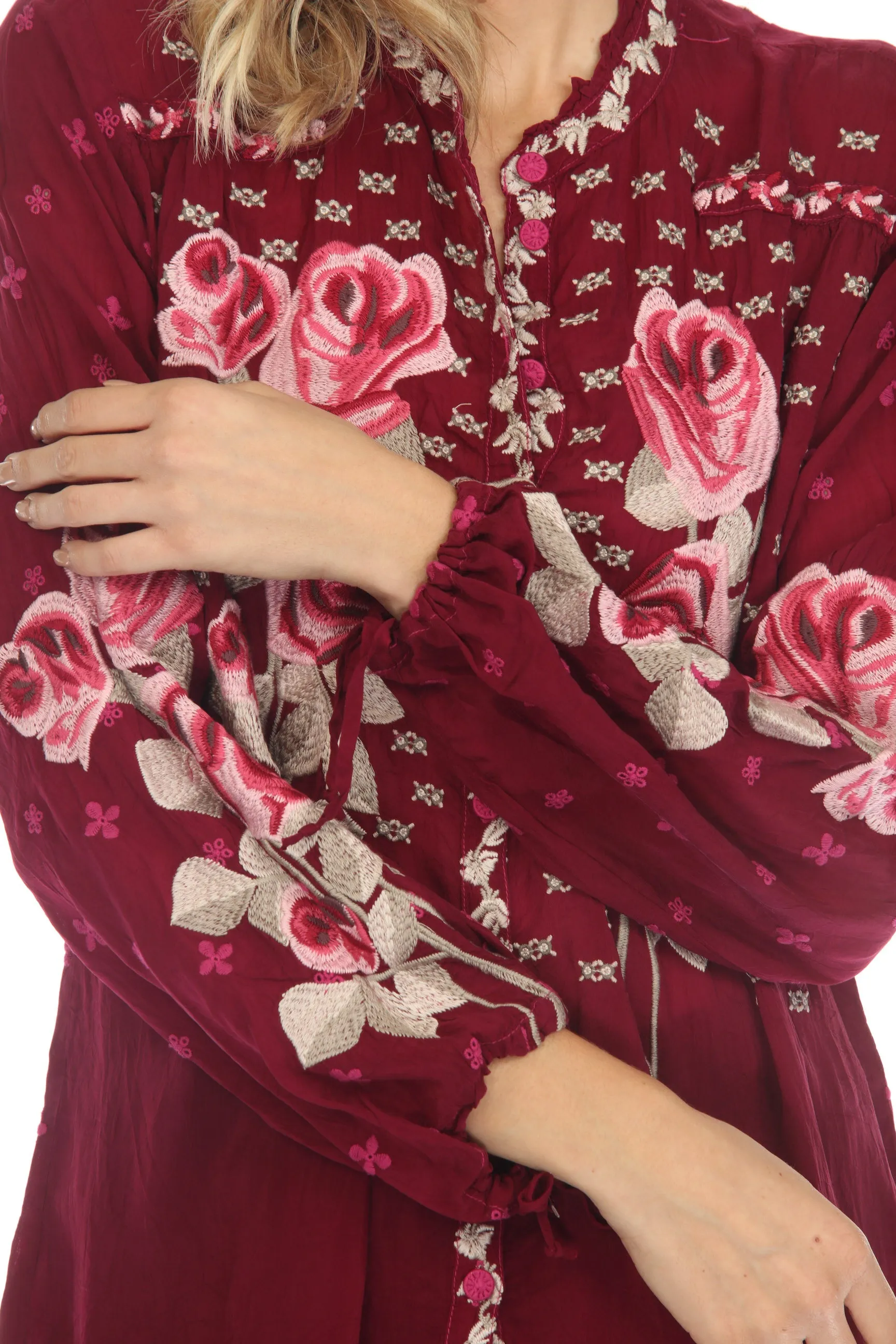 Johnny Was Rosalia Floral Embroidered Long Sleeve Blouse Boho Chic C17022