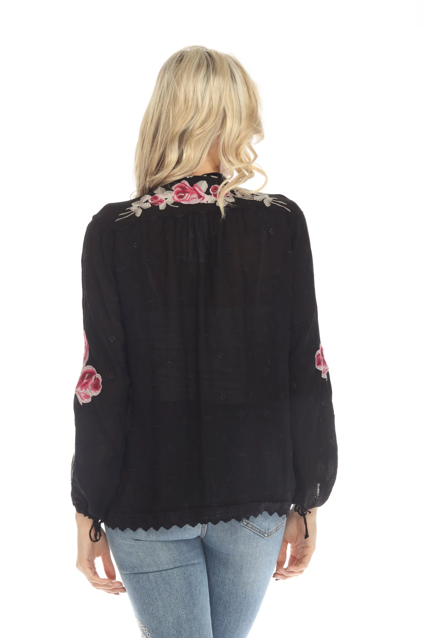 Johnny Was Rosalia Floral Embroidered Long Sleeve Blouse Boho Chic C17022