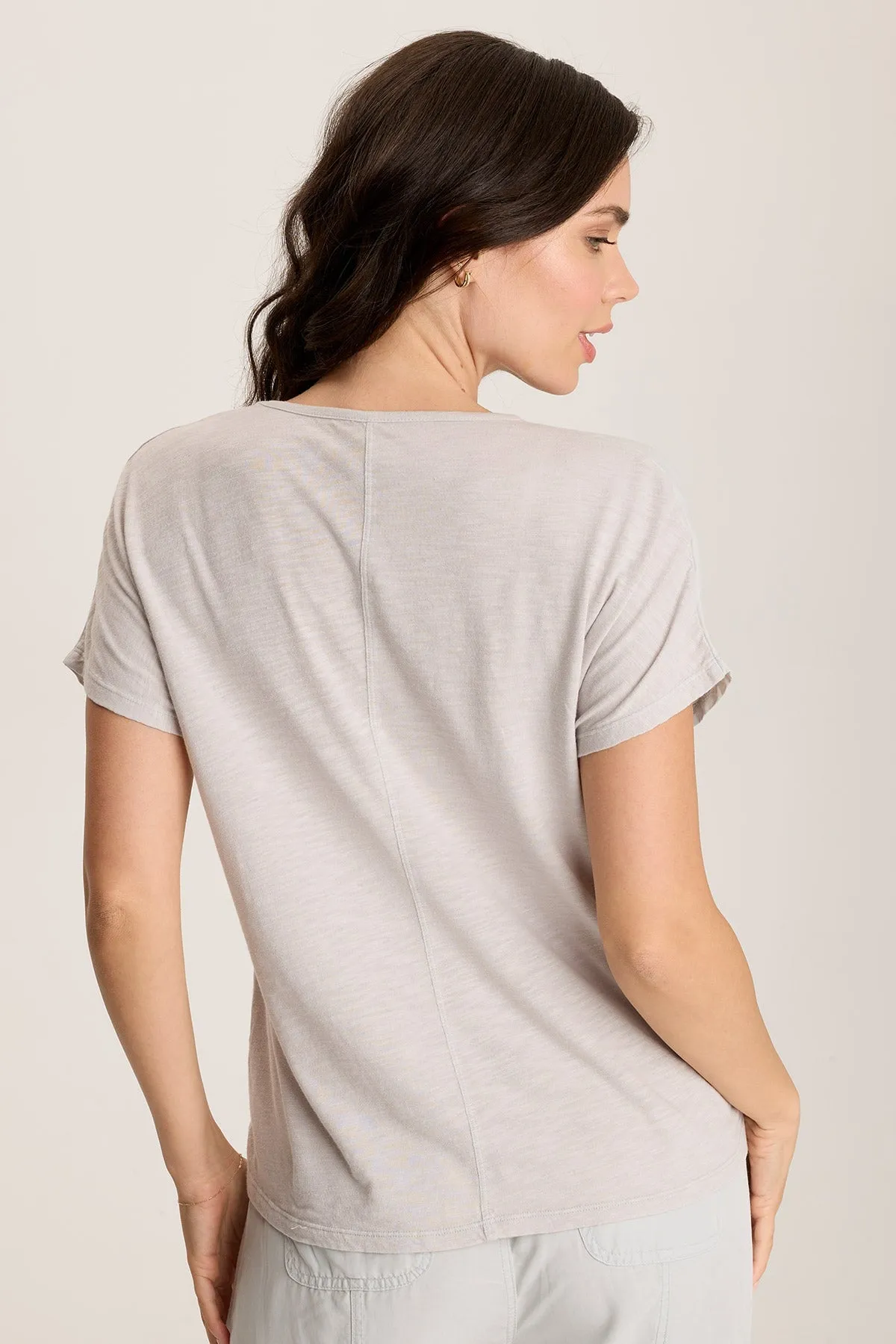 Jolina Twill V-Neck Embroidered Tee