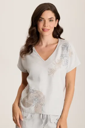 Jolina Twill V-Neck Embroidered Tee