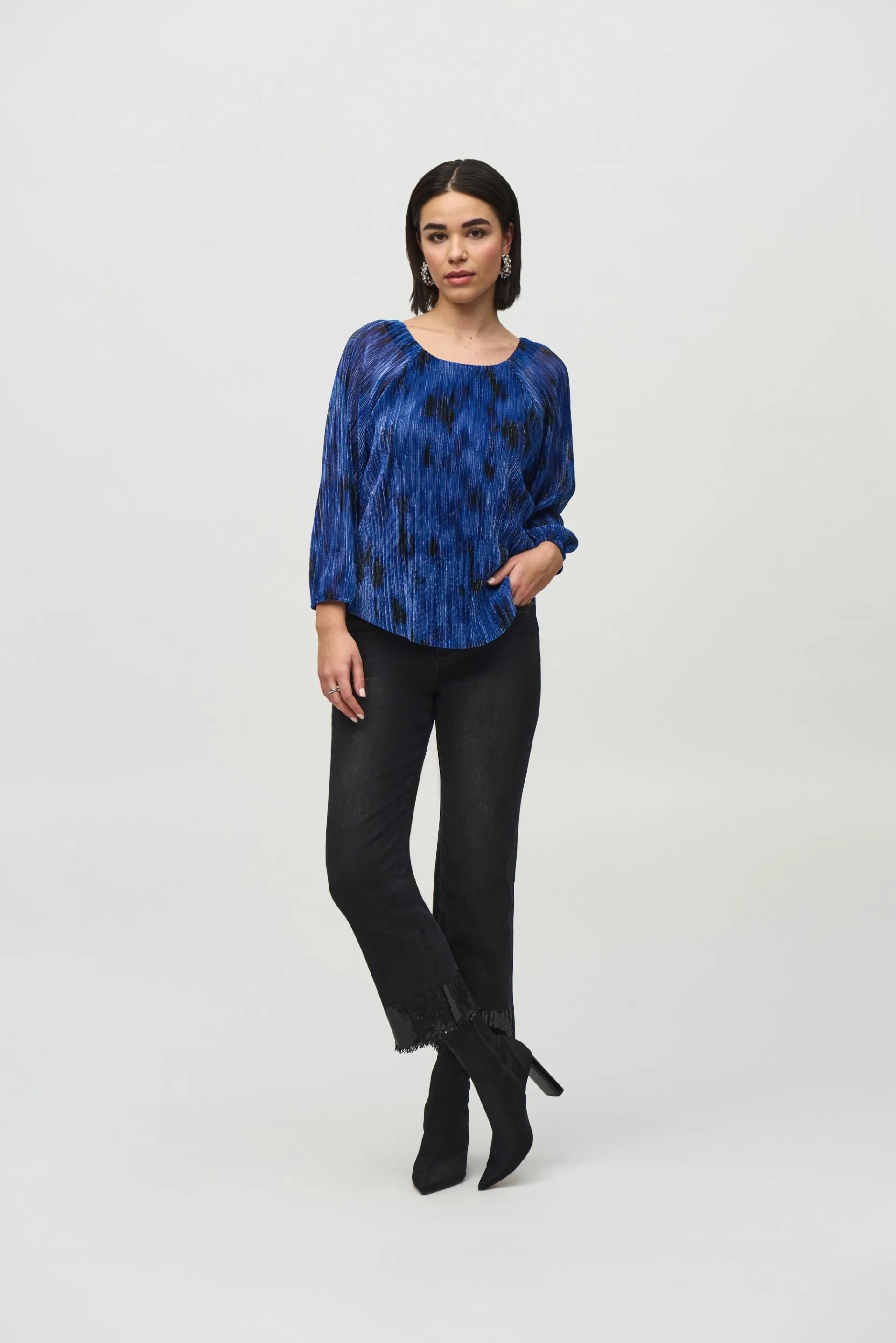 Joseph Ribkoff Royal Sapphire/Multi Pleated Metallic Top 244105