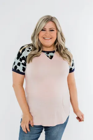 Just Like That Leopard Raglan Top- Light Pink & Navy
