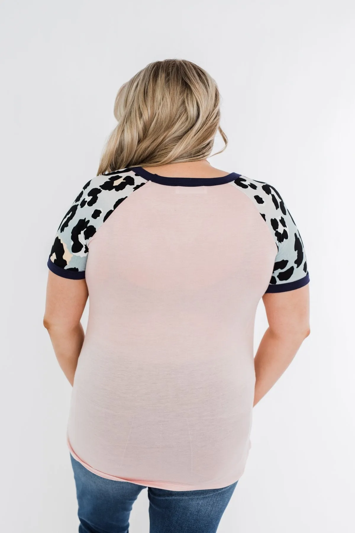 Just Like That Leopard Raglan Top- Light Pink & Navy