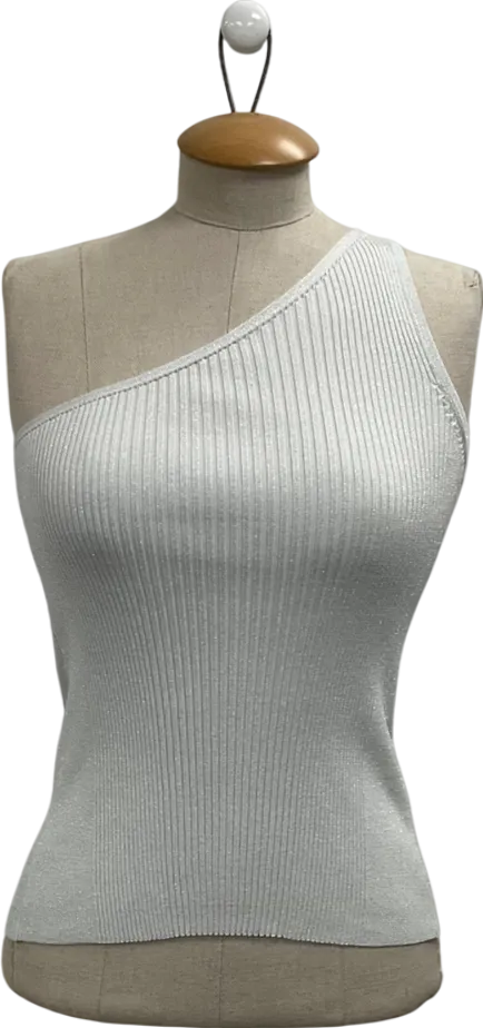 Karen Millen Metallic One Shoulder Rib Knit Top UK XS