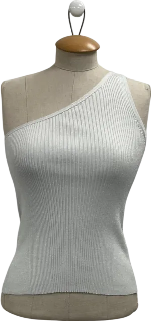 Karen Millen Metallic One Shoulder Rib Knit Top UK XS