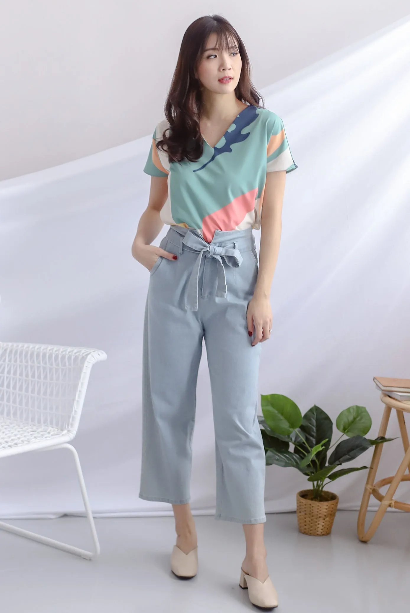 Karla Abstract Sleeved Top In Green