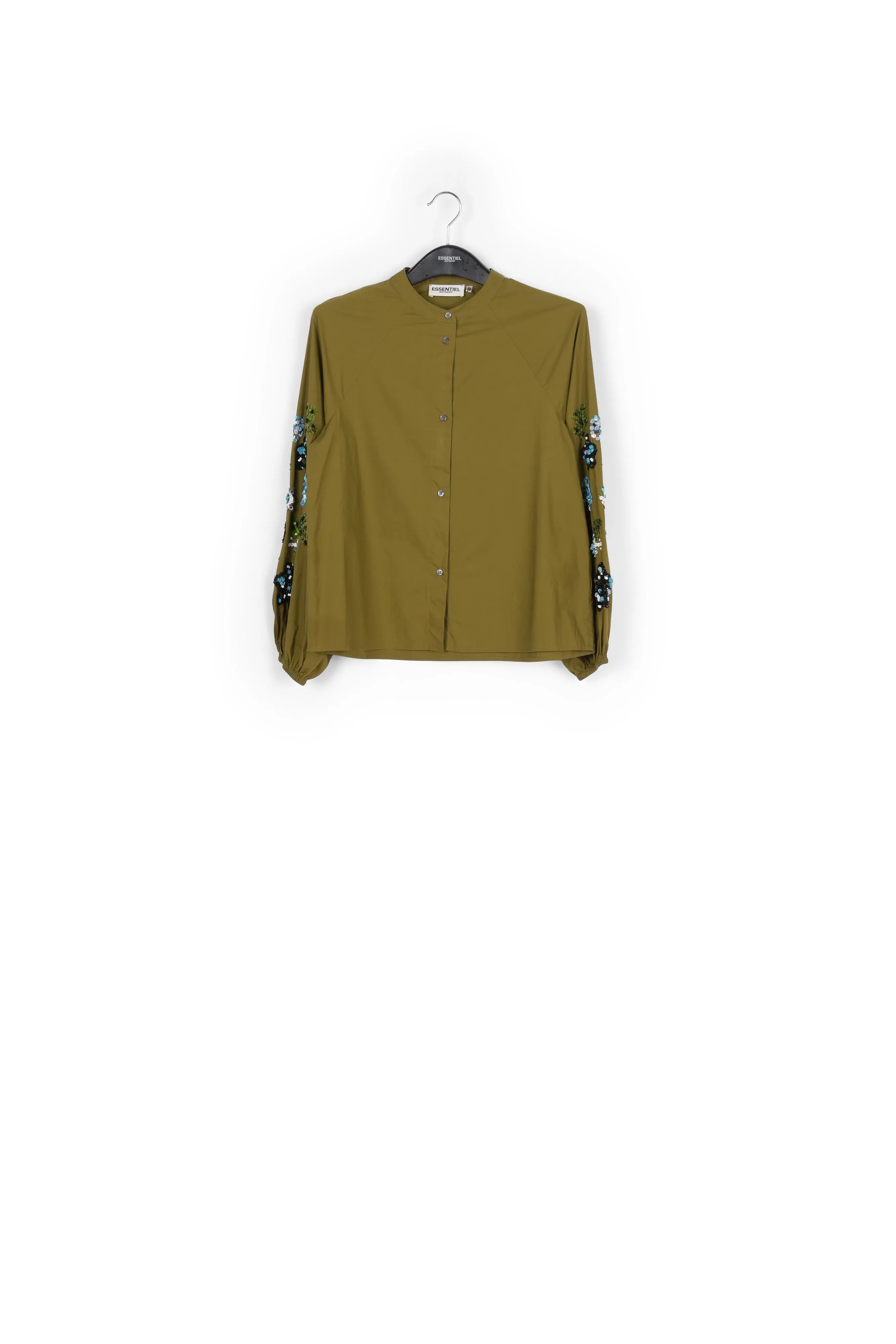 Khaki green sequin-embroidered shirt