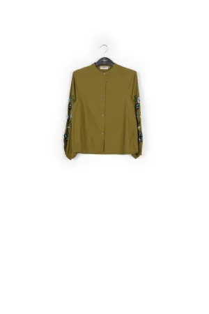 Khaki green sequin-embroidered shirt