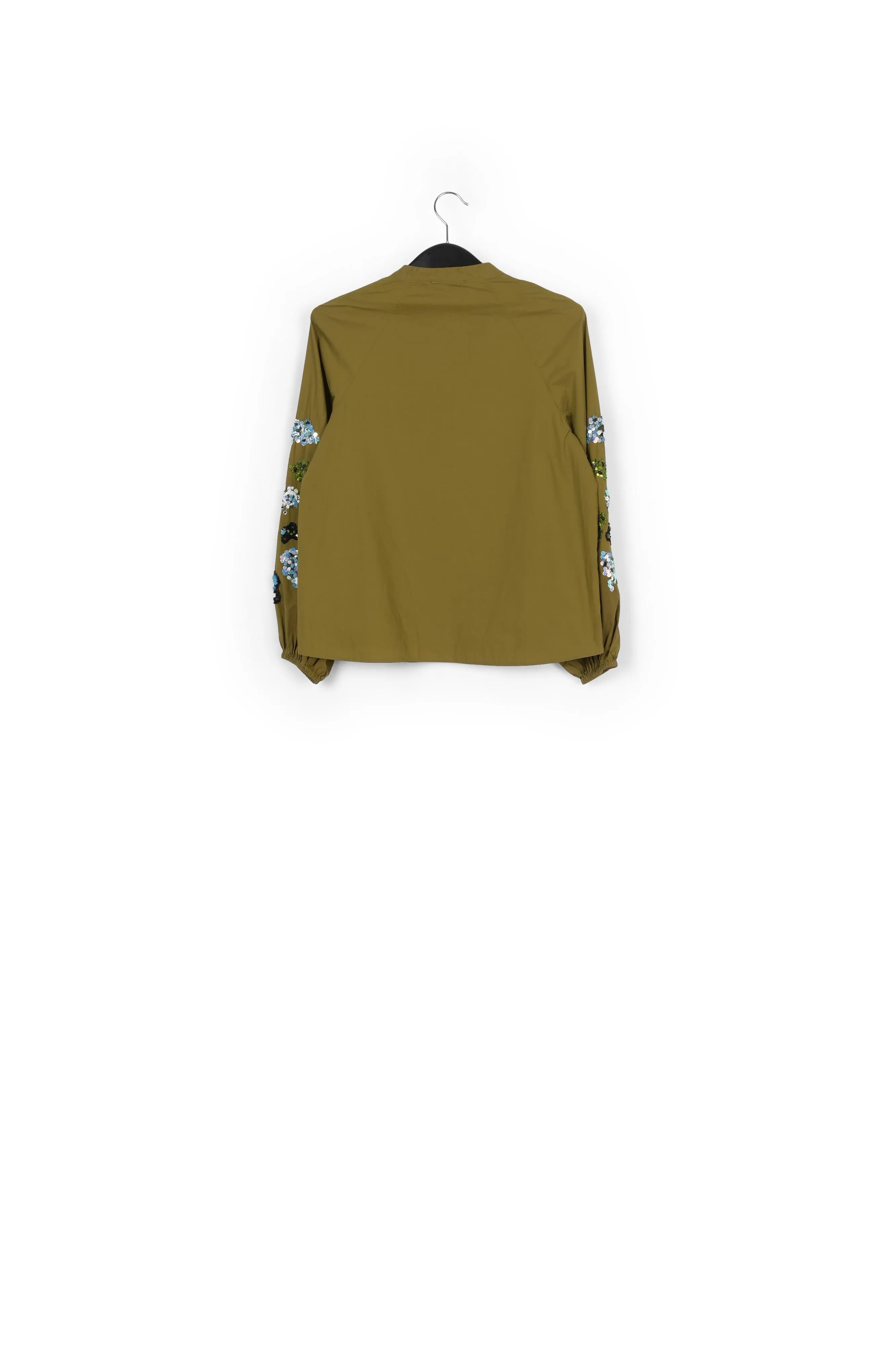 Khaki green sequin-embroidered shirt