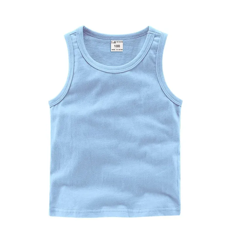 Kids Basic Round Neck Sleeveless Solid Color Casual Vest T-Shirt