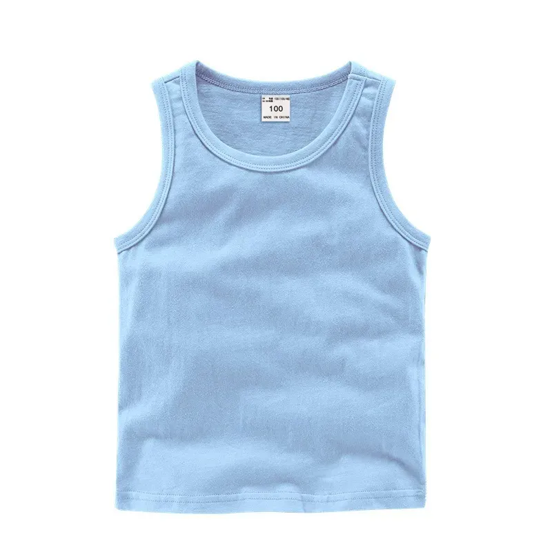 Kids Basic Round Neck Sleeveless Solid Color Casual Vest T-Shirt