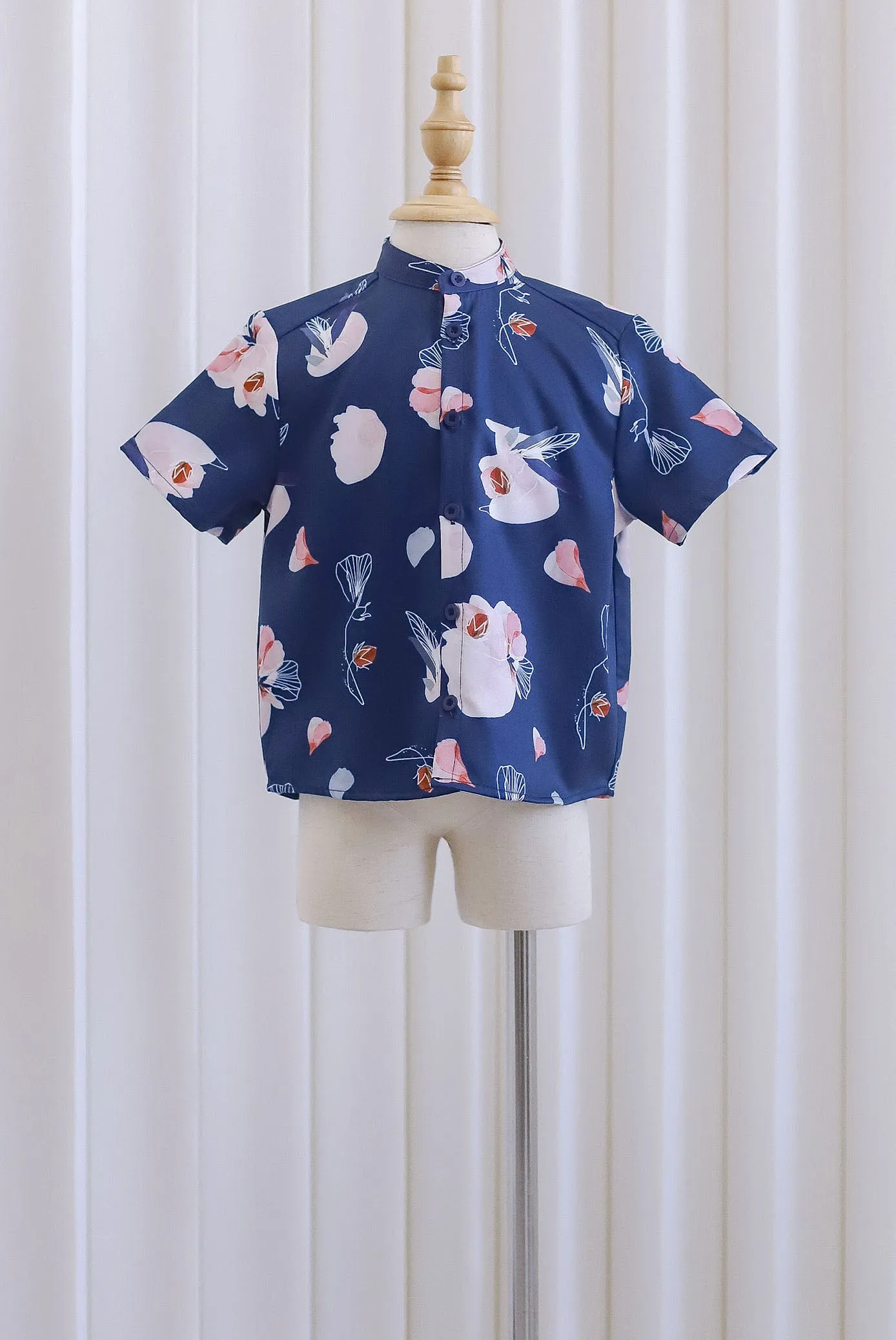 *Kids* TDC Collin Boy Mandarin Collar Shirt In Navy Blue