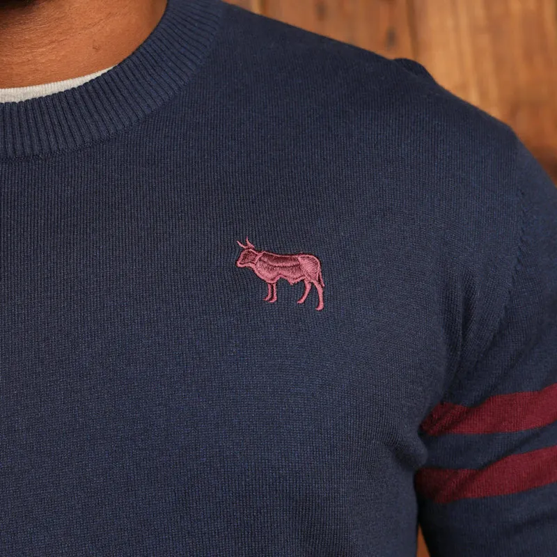 Kingsley Arm Striped Cashmere Blend Pullover - Midnight