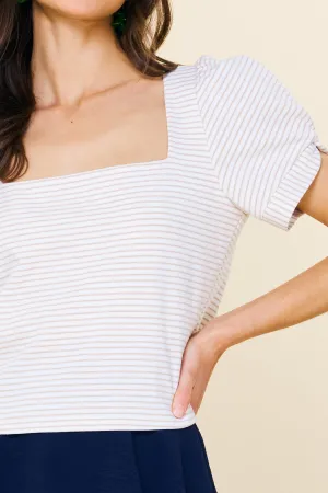 Knit Stripe Puff Short Sleeve Top