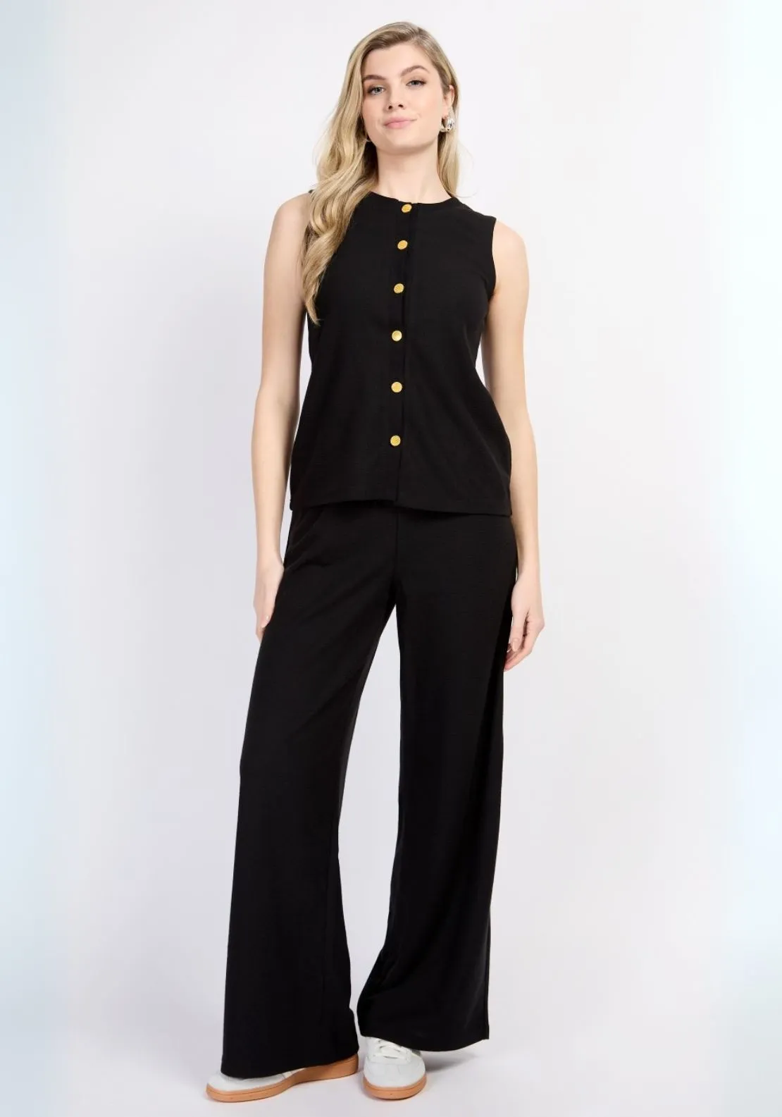 Knitted Button Detail Waistcoat - Black