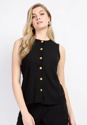 Knitted Button Detail Waistcoat - Black