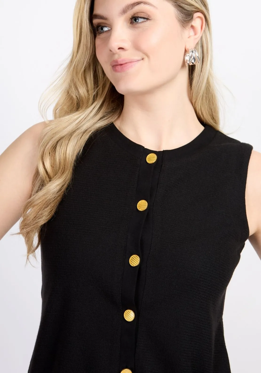 Knitted Button Detail Waistcoat - Black