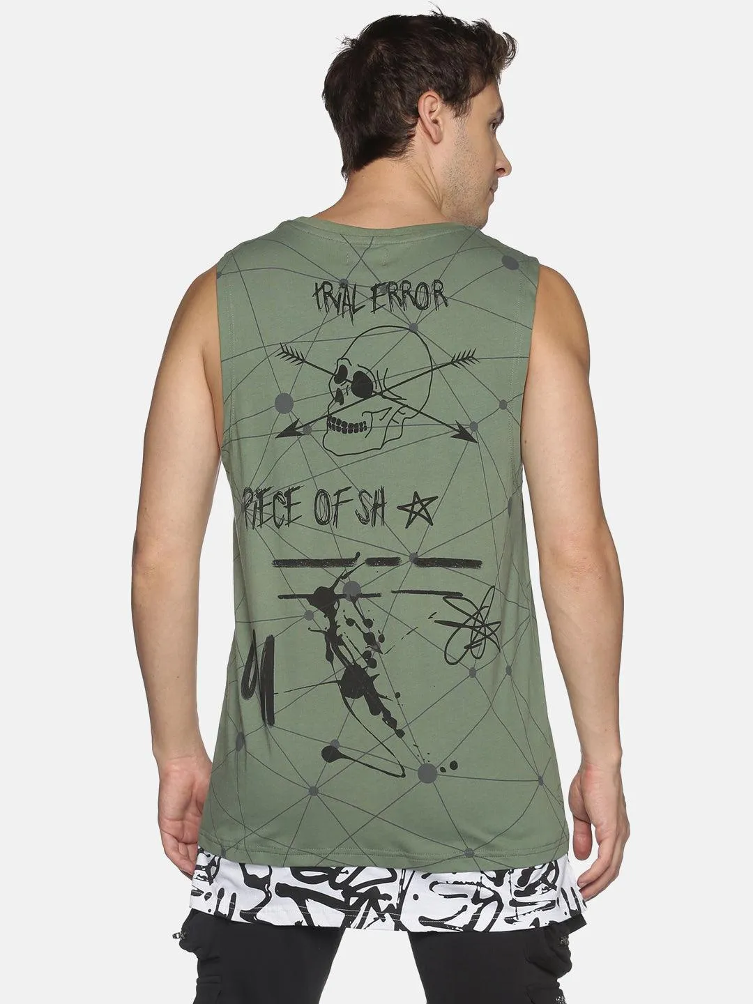 Kultprit Allover printed sleeveless T-Shirt with attached panel