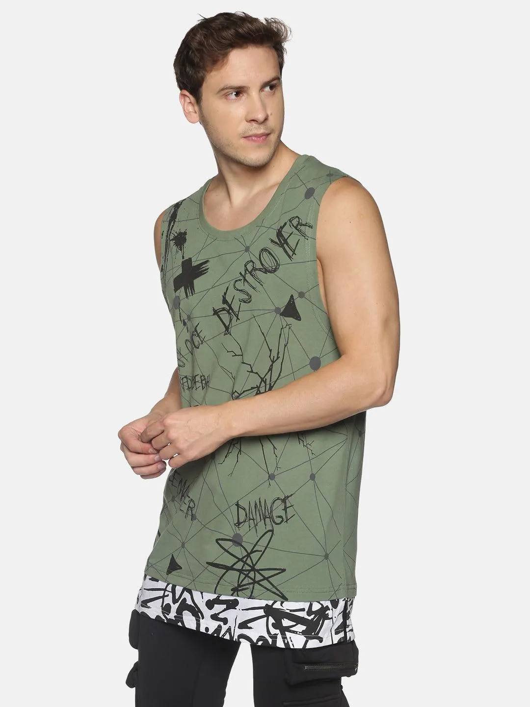 Kultprit Allover printed sleeveless T-Shirt with attached panel