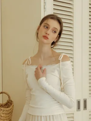 Lace Ribbon Off-Shoulder Knit Top