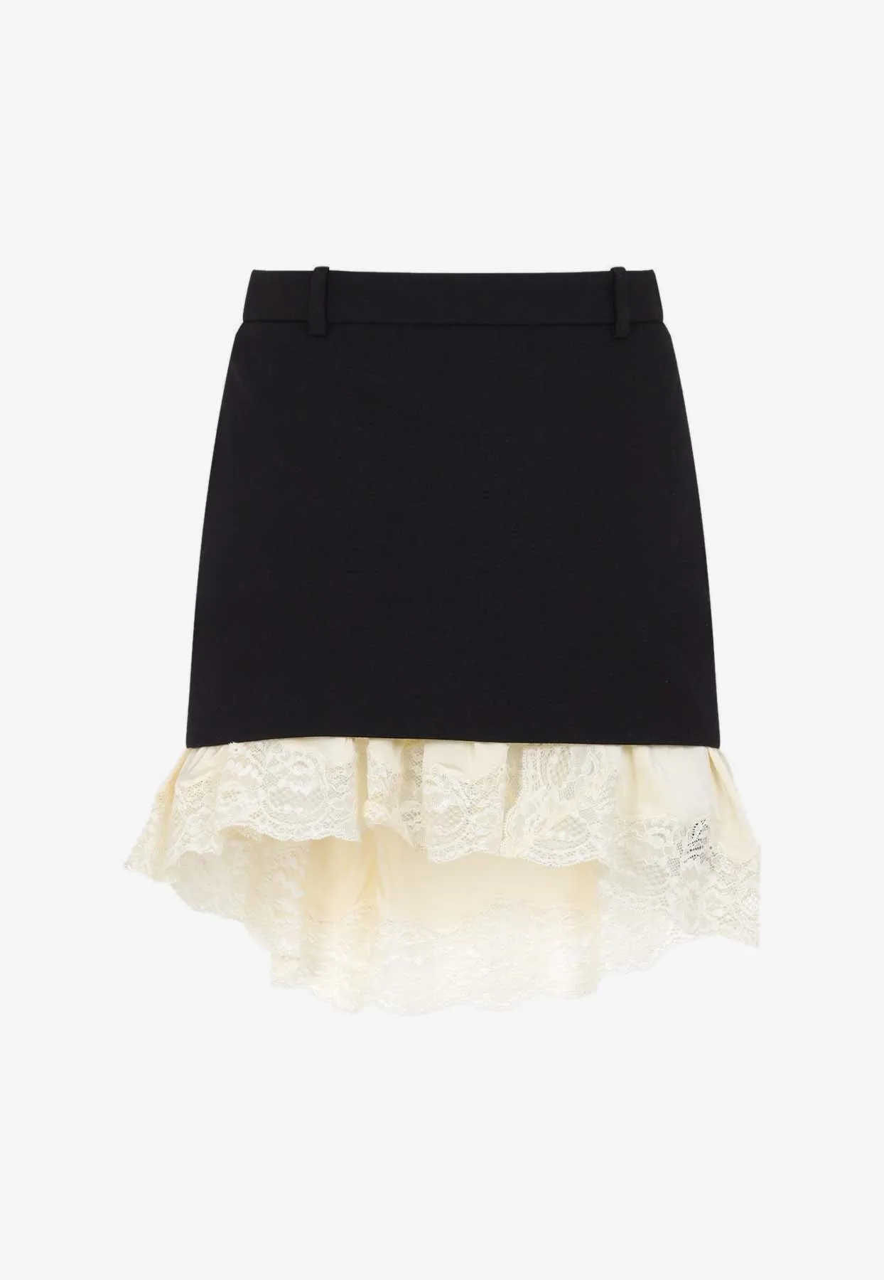Lace-Trimmed Wool Mini Skirt