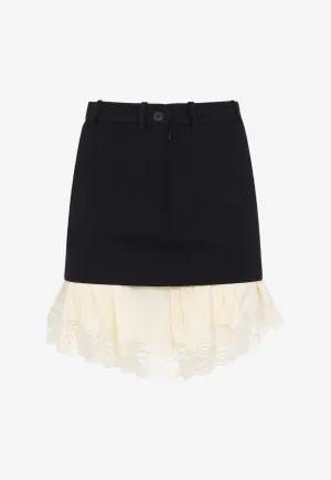 Lace-Trimmed Wool Mini Skirt