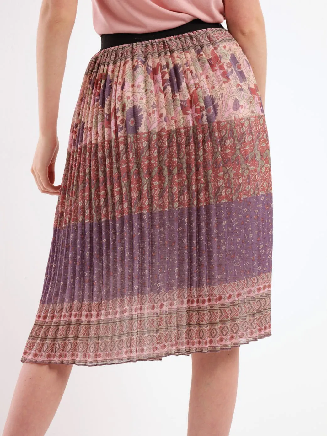 Ladies Pleated Patchwork Striped Skirt - Lilac