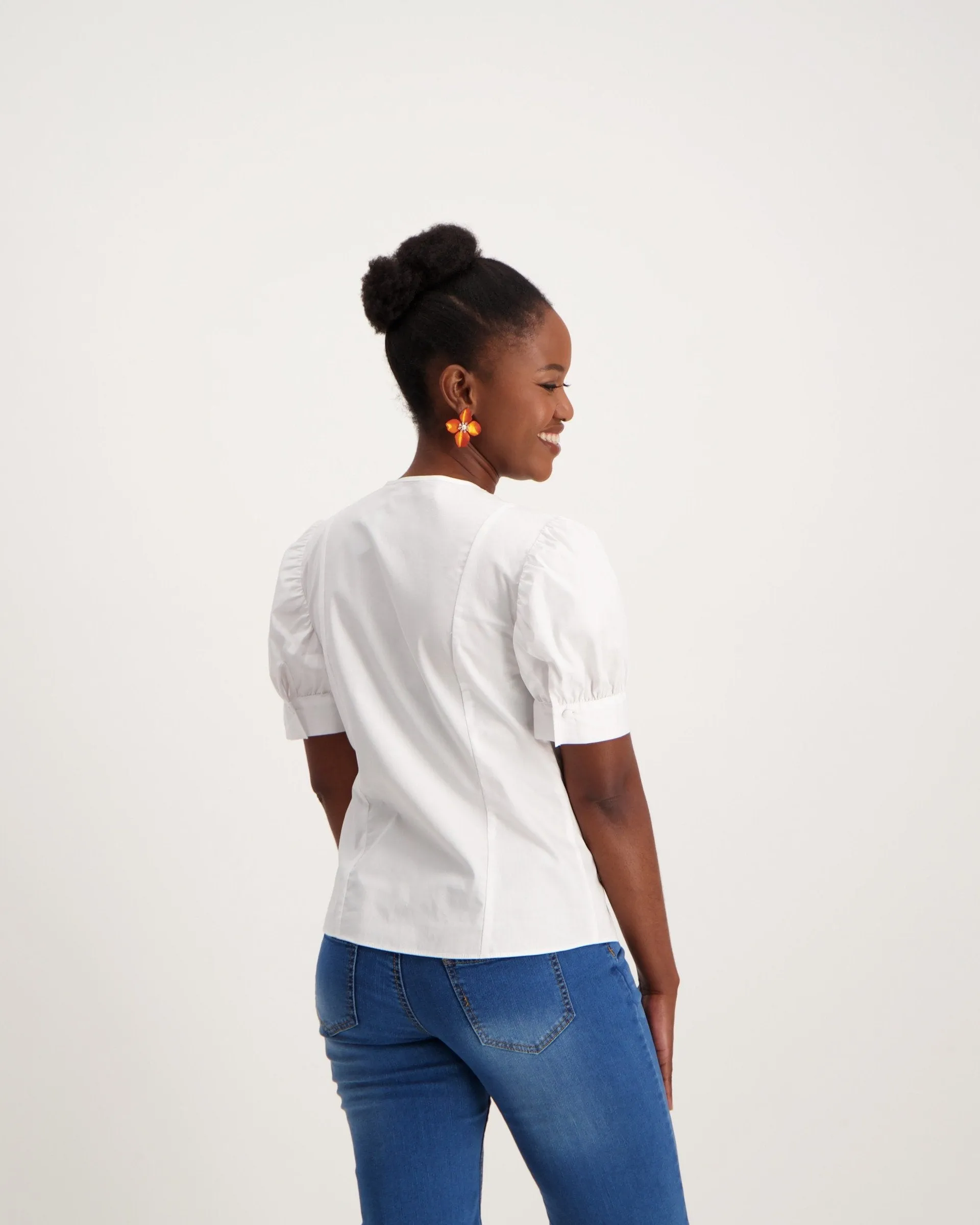 Ladies Poplin Shirt With Lace Edge Collar-White