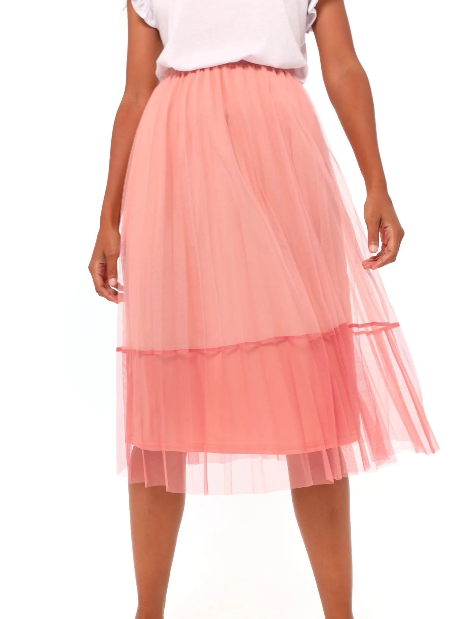 Ladies Two Toned Mesh Pleated Skirt - Pink