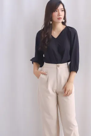Langford Drawstring Sleeve Top In Black