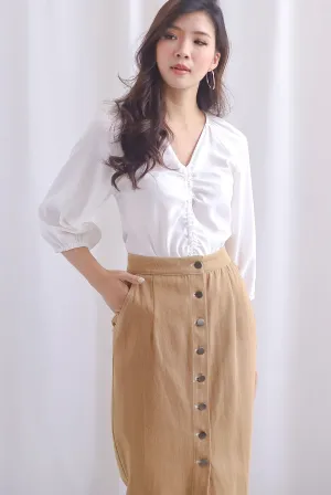 Langford Drawstring Sleeve Top In White