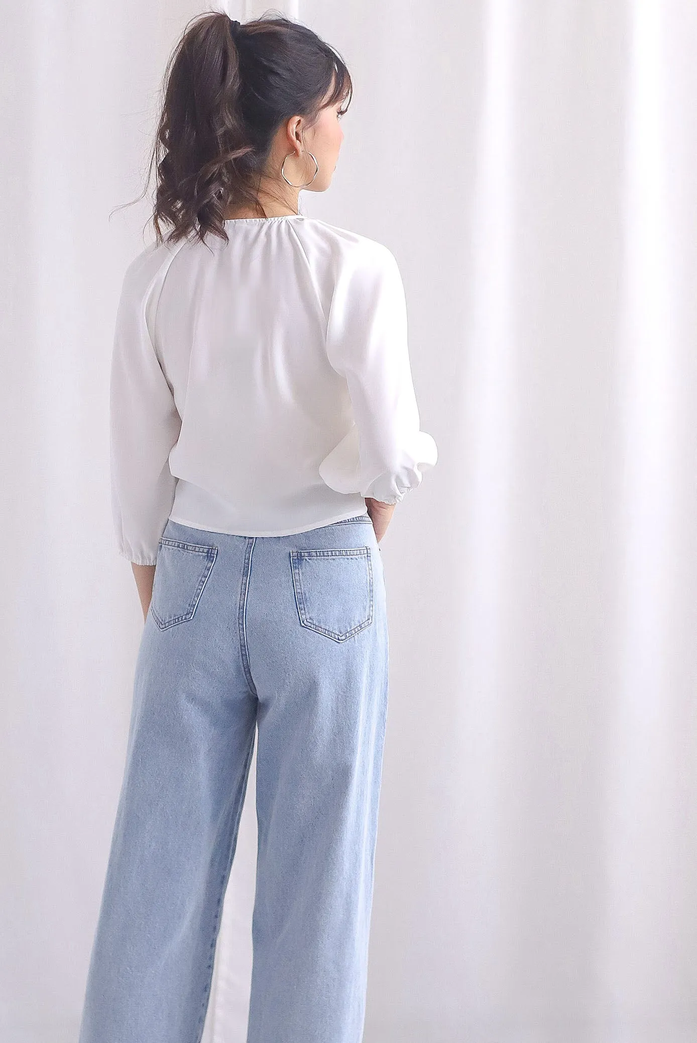 Langford Drawstring Sleeve Top In White
