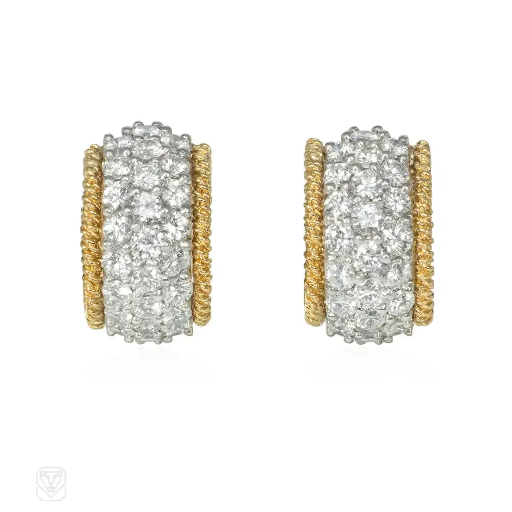 Laykin et Cie 1950s diamond and gold hoop earrings