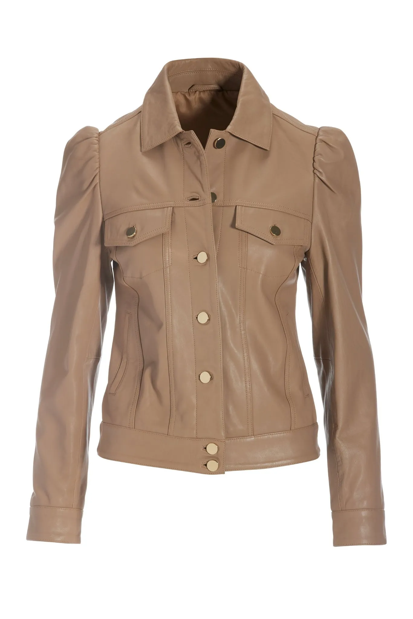 Leather Puff Sleeve Jacket Tan
