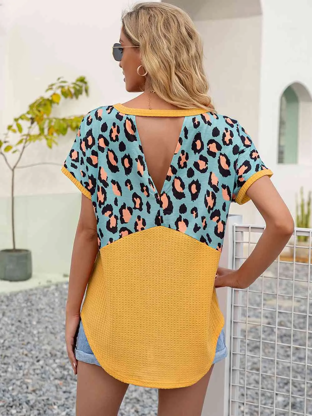 Leopard Waffle-Knit Short Sleeve Top (4 Colors)