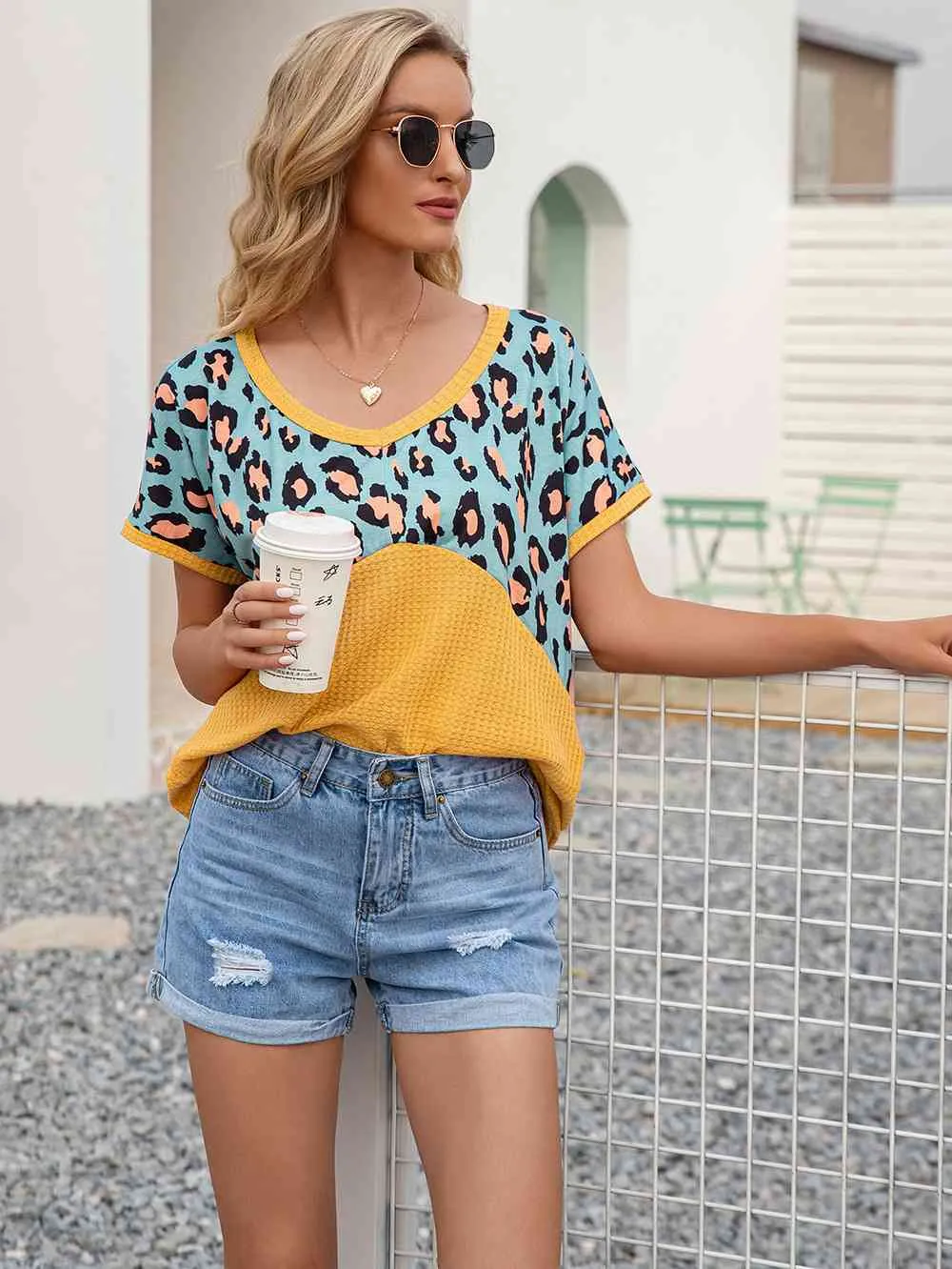 Leopard Waffle-Knit Short Sleeve Top (4 Colors)
