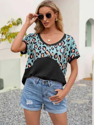 Leopard Waffle-Knit Short Sleeve Top (4 Colors)