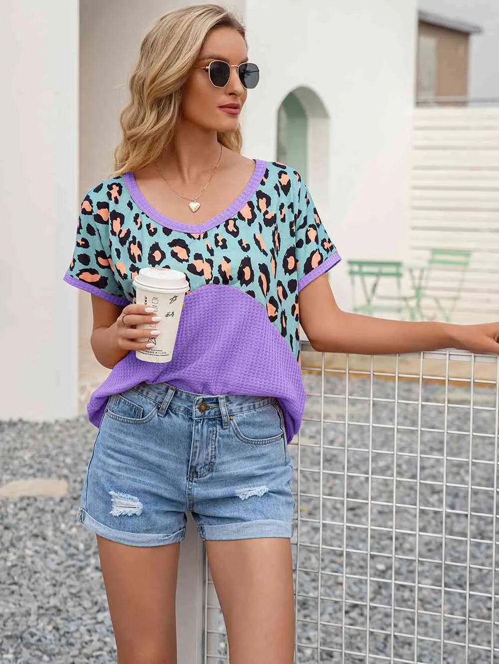 Leopard Waffle-Knit Short Sleeve Top (4 Colors)