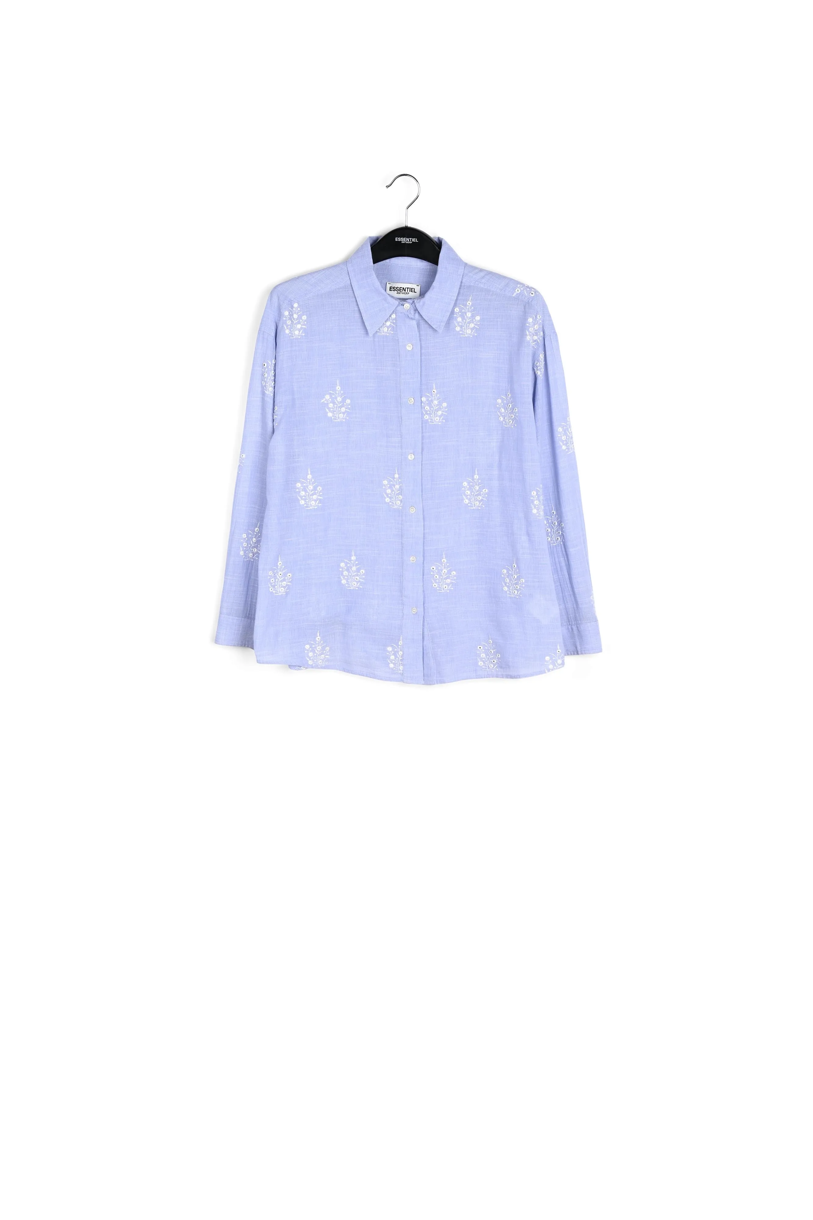 Light blue embellished embroidered cotton shirt