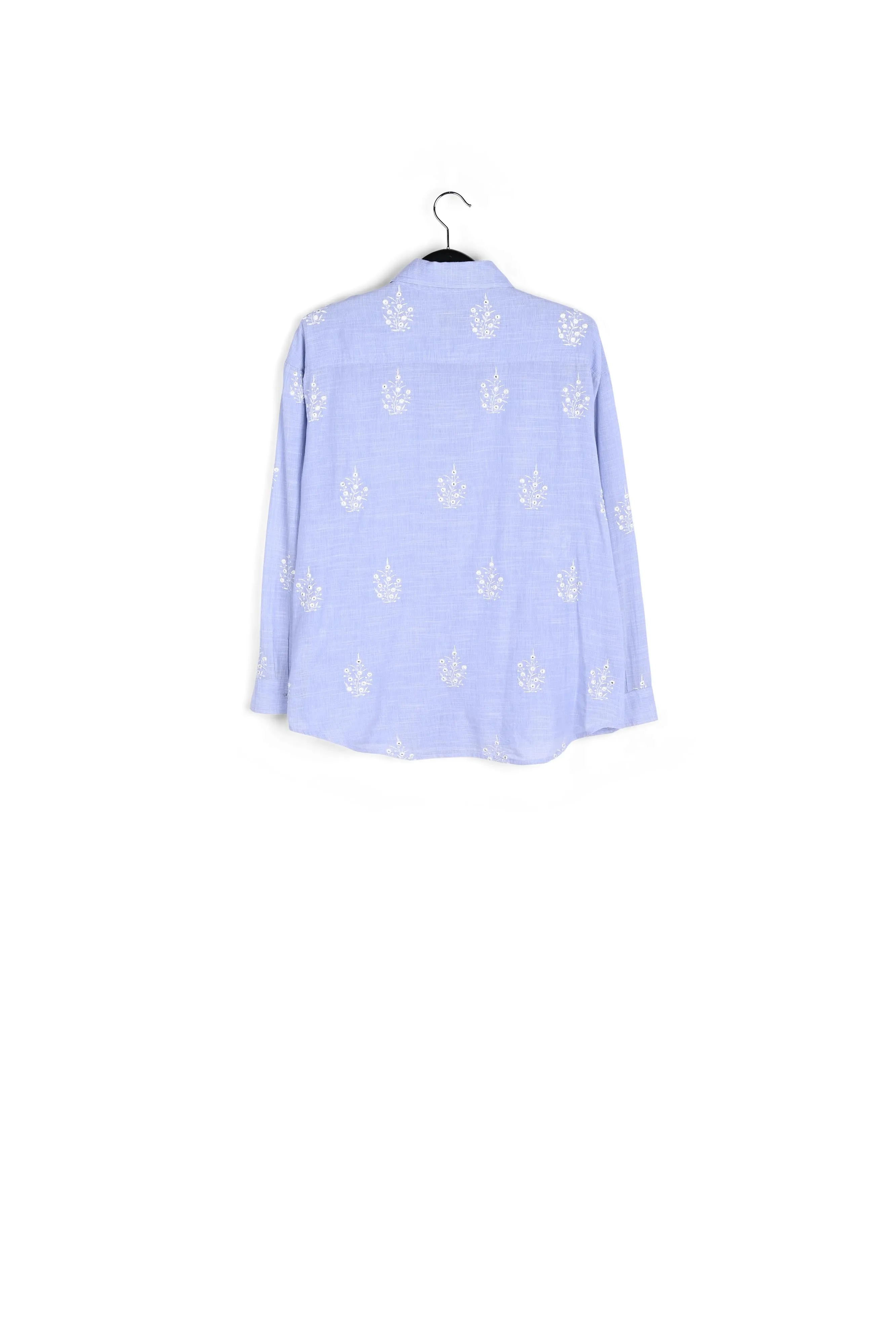 Light blue embellished embroidered cotton shirt