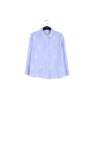 Light blue embellished embroidered cotton shirt