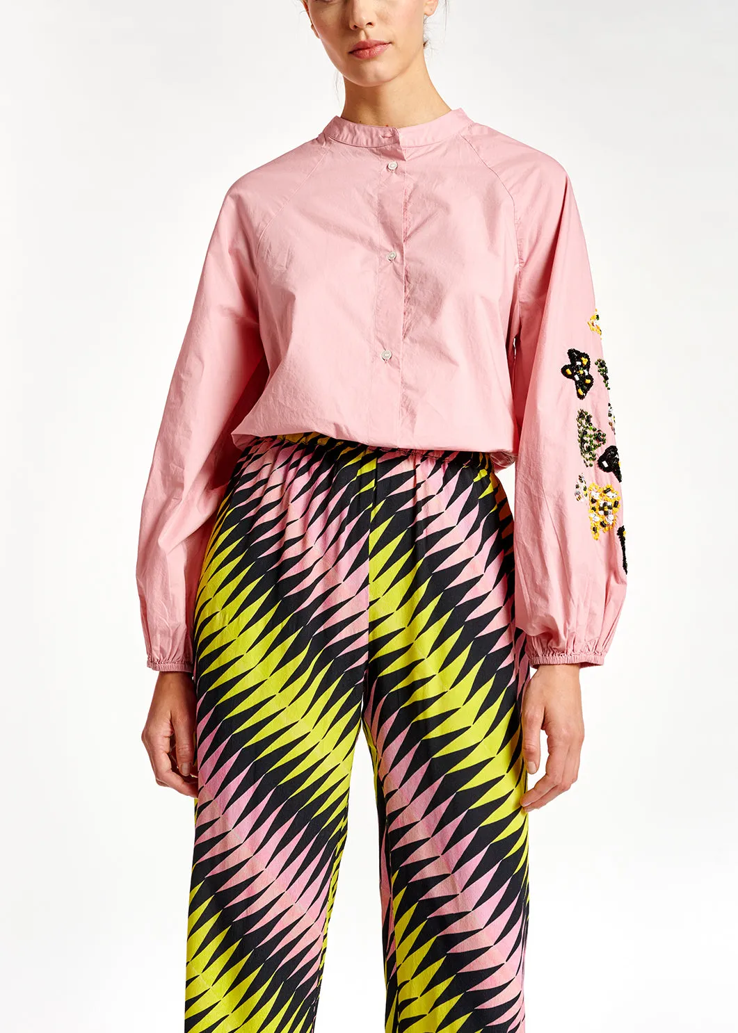 Light pink sequin-embroidered shirt