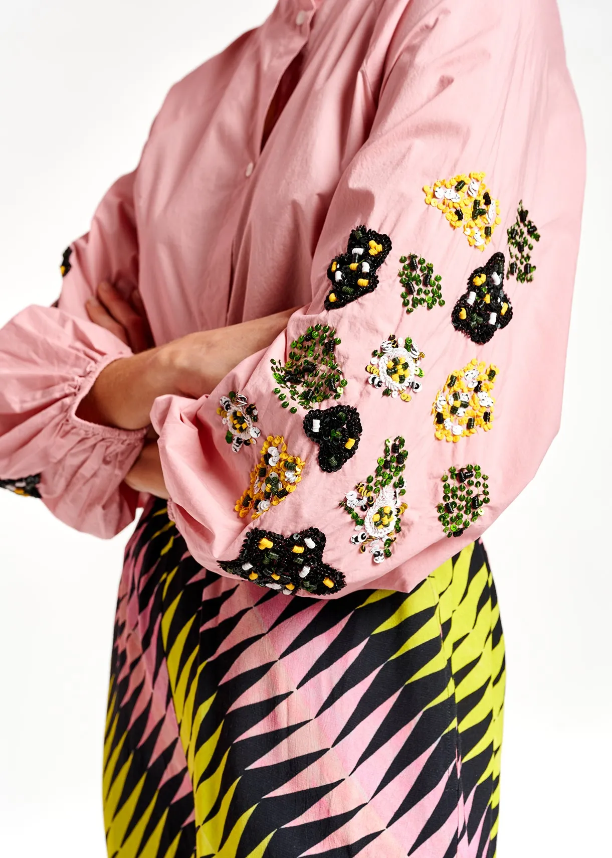 Light pink sequin-embroidered shirt