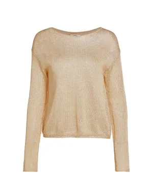 Light Straw Metallic Open Knit Top