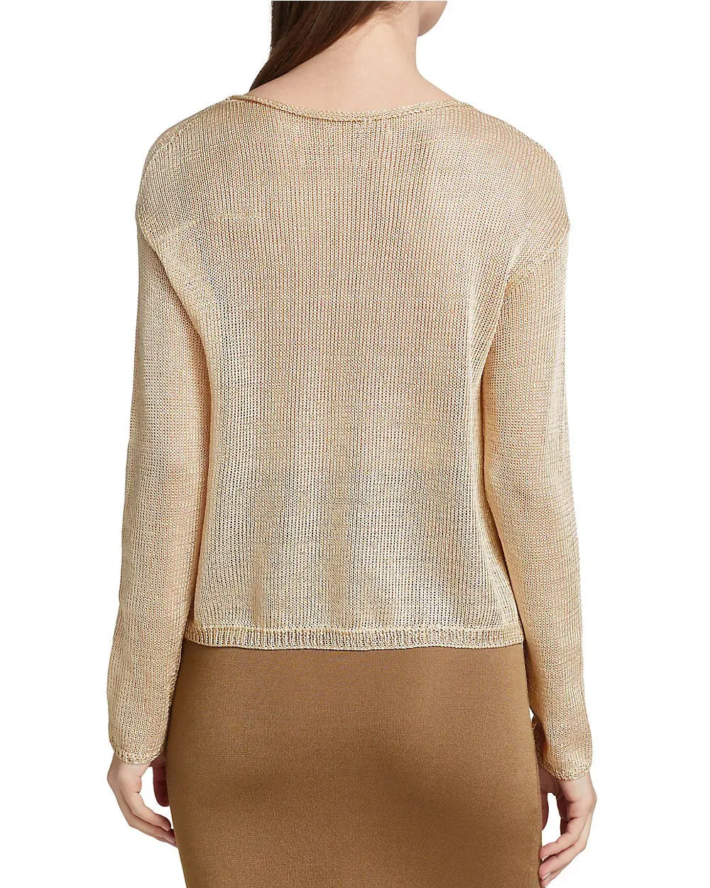 Light Straw Metallic Open Knit Top