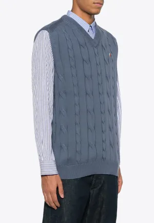 Logo-Embroidered Cable-Knit Sweater Vest
