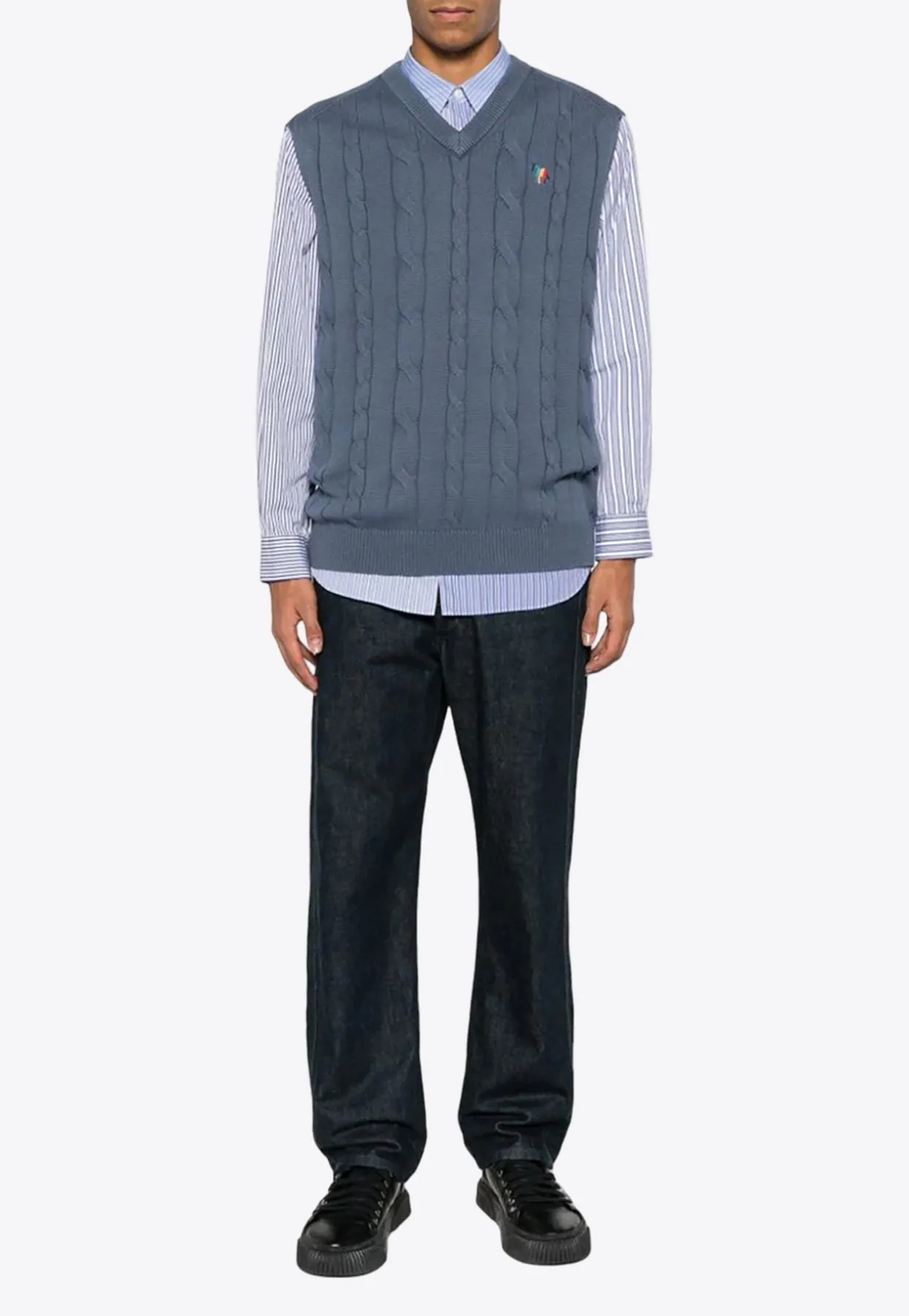 Logo-Embroidered Cable-Knit Sweater Vest